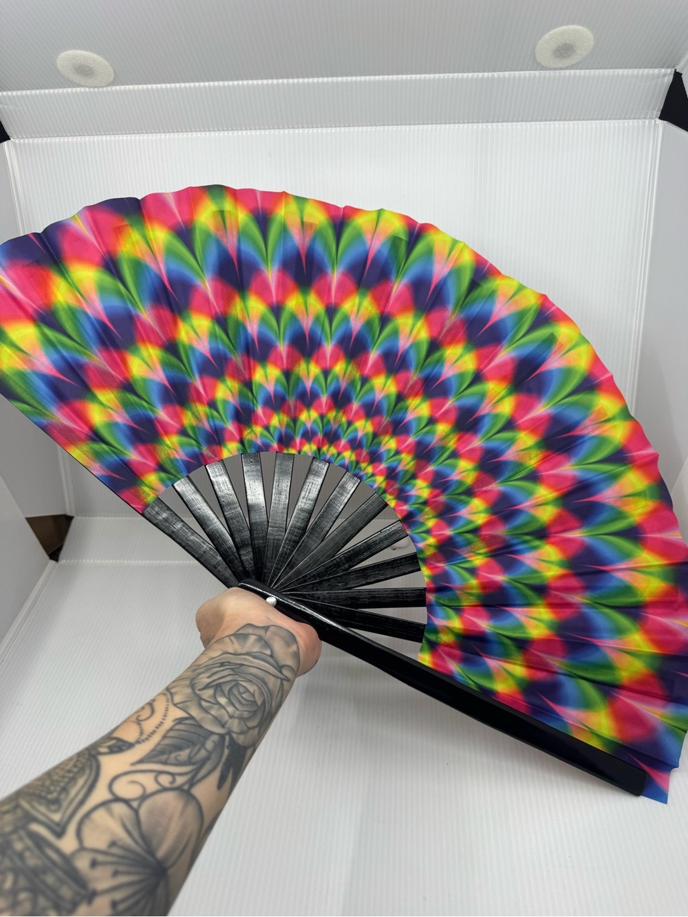 Vibrant Rainbow Pattern Folding Hand Fan